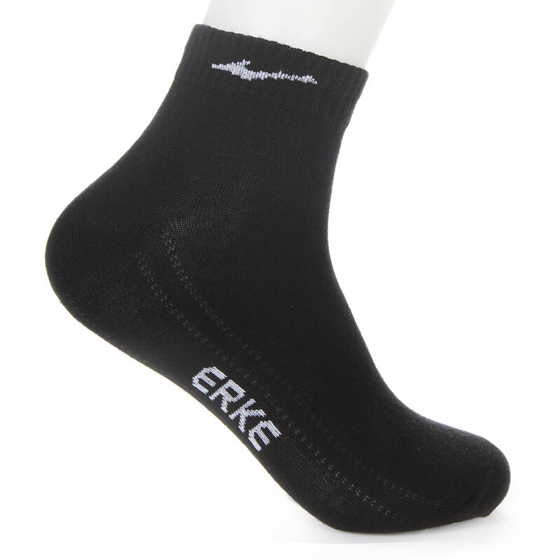 鸿星尔克erke运动袜 休闲平板中袜 男士袜子11314312141 正黑/正白 - 