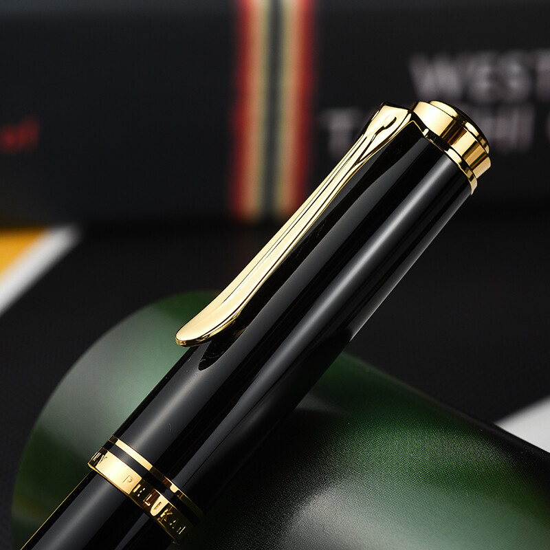 德国原装pelikan百利金钢笔m400双色雕花笔尖14k金笔墨水笔 黑色 m尖