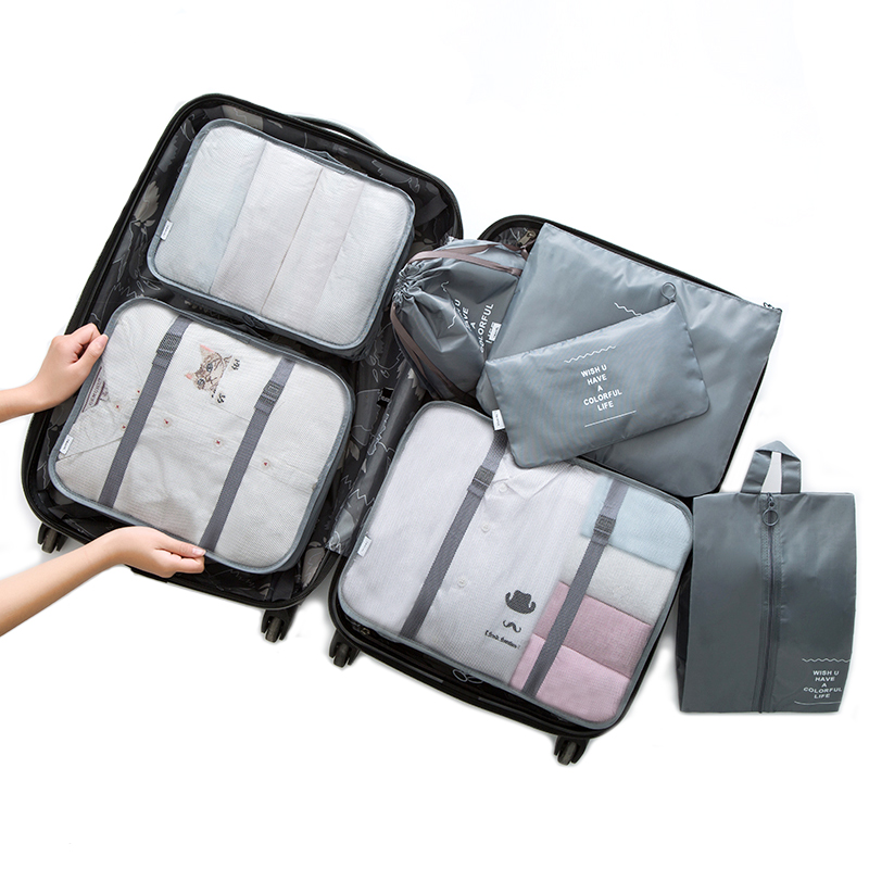 川诺 旅行包 3101 七件套 行李分装包出差衣物内衣整理袋收纳套装 灰色 