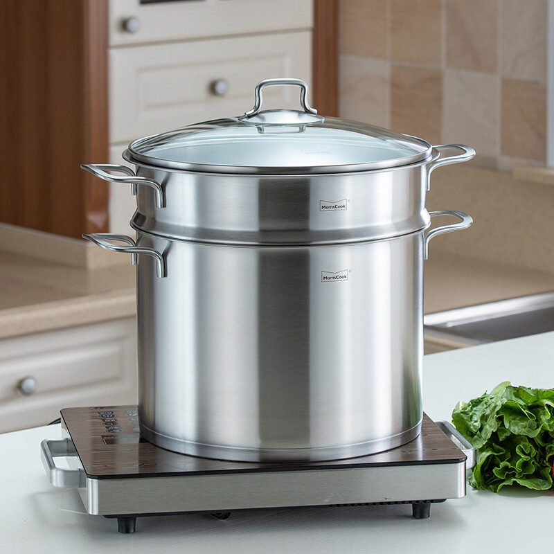 momscook304不锈钢蒸锅1层单层蒸锅复底加厚电磁炉通用mt28st1