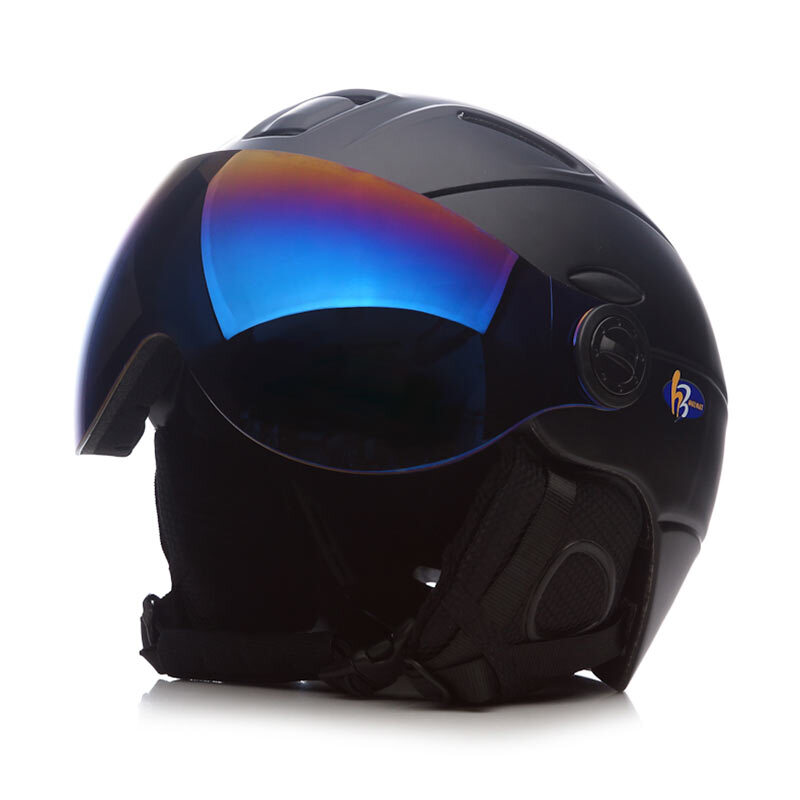 豪邦 滑雪头盔 盔镜一体滑雪头盔滑雪镜单双板雪盔雪镜护具头部防护盔可卡近视 黑色 XL建议成年男士