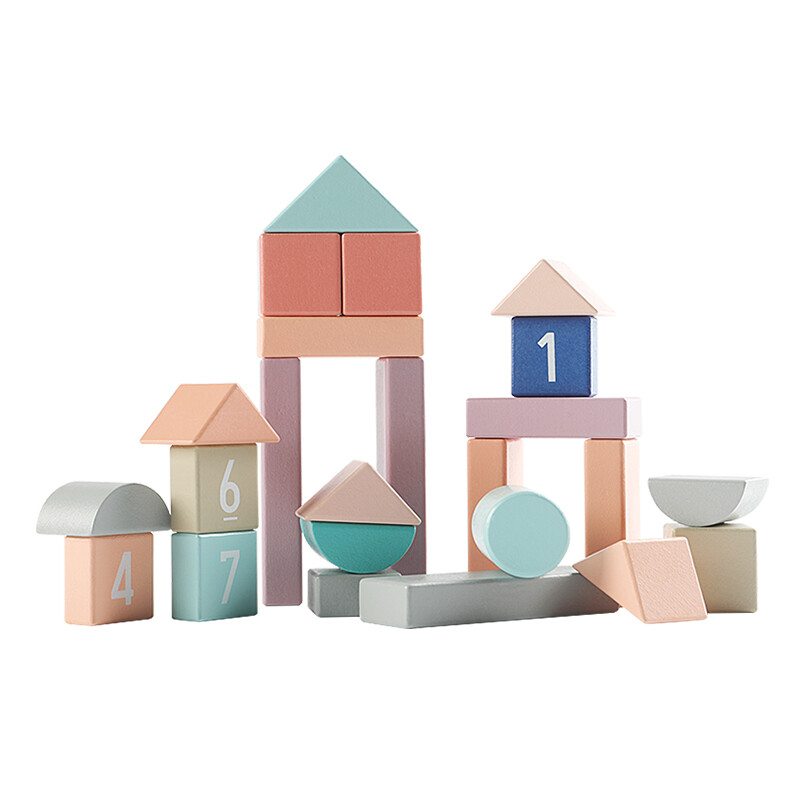 babycare积木拼装玩具 木制积木儿童玩具0-4岁 81粒进口榉木大颗粒