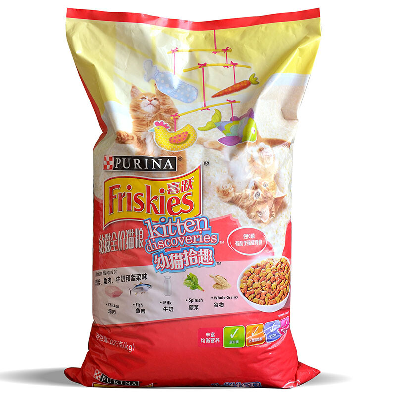 喜跃(Friskies)幼猫猫粮10kg 鸡肉鱼肉牛奶和菠菜味 怀孕哺乳猫粮幼猫