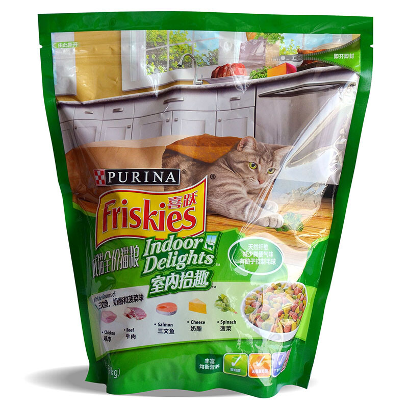 喜跃(Friskies)成猫猫粮1.4kg 室内猫去毛球 鸡肉牛肉 三文鱼 奶酪和菠菜口味