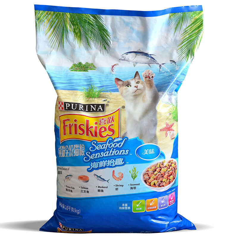 喜跃(Friskies)成猫猫粮10kg 海鲜味 三文鱼鲭鱼 虾 海带