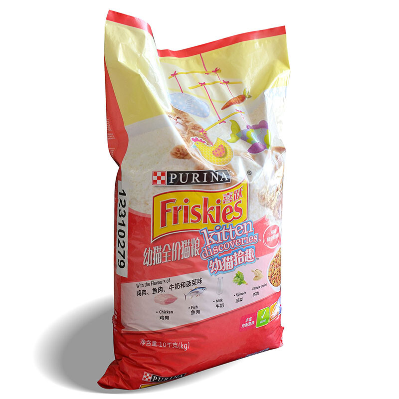 喜跃(Friskies)幼猫猫粮10kg 鸡肉鱼肉牛奶和菠菜味 怀孕哺乳猫粮幼猫