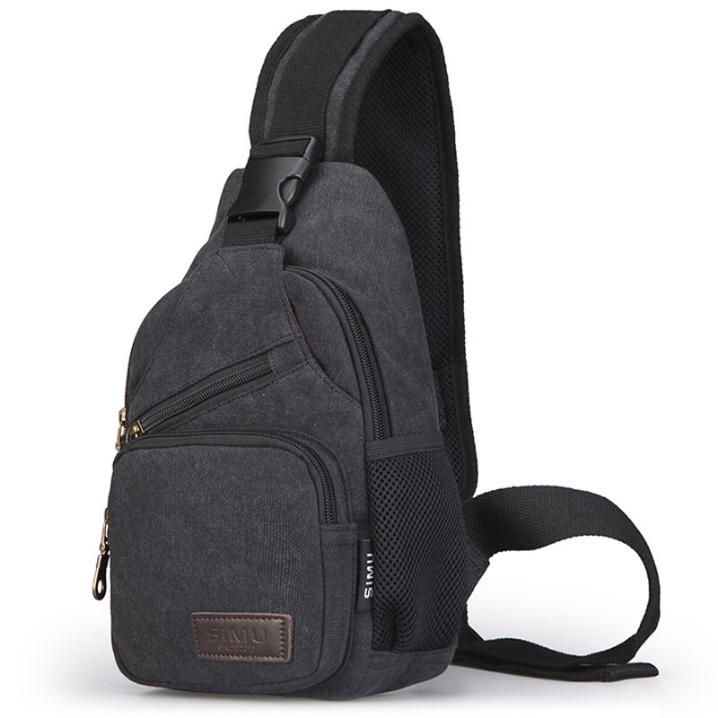 思牧 胸包 1611 帆布单肩斜挎包 ipad mini 7.9英寸平板电脑腰包胸包 标准版黑色 