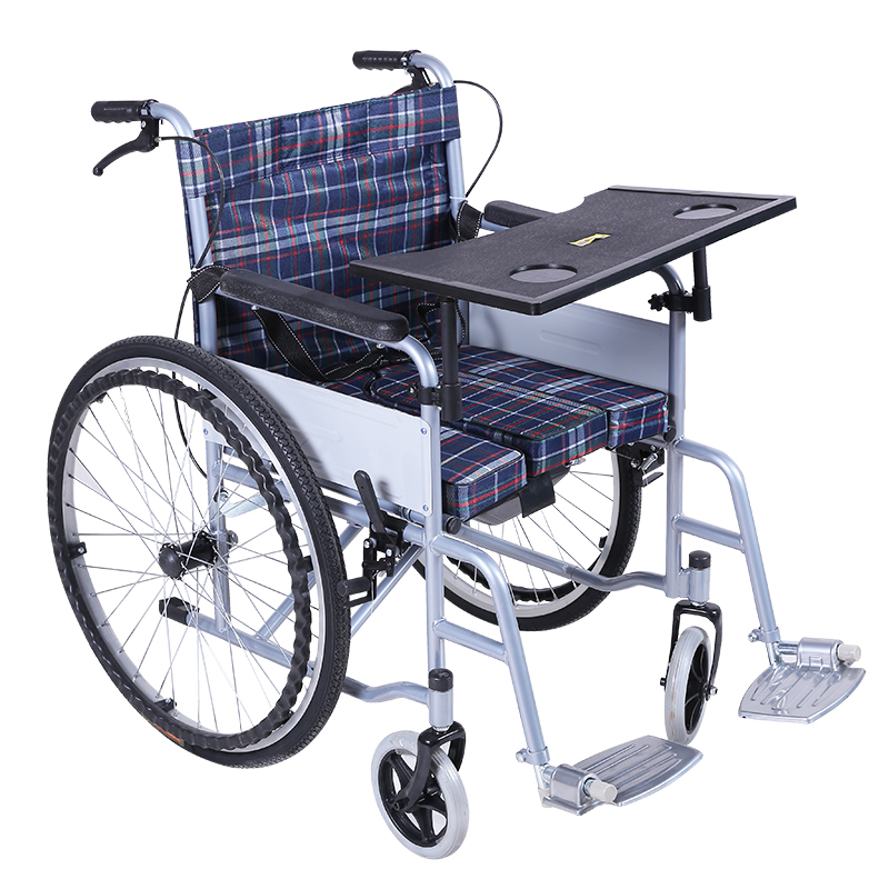 国康轮椅折叠轻便带坐便老人轮椅车便携残疾人老年人车手动轮椅代步车带餐桌带便盆 格色带餐桌实心胎
