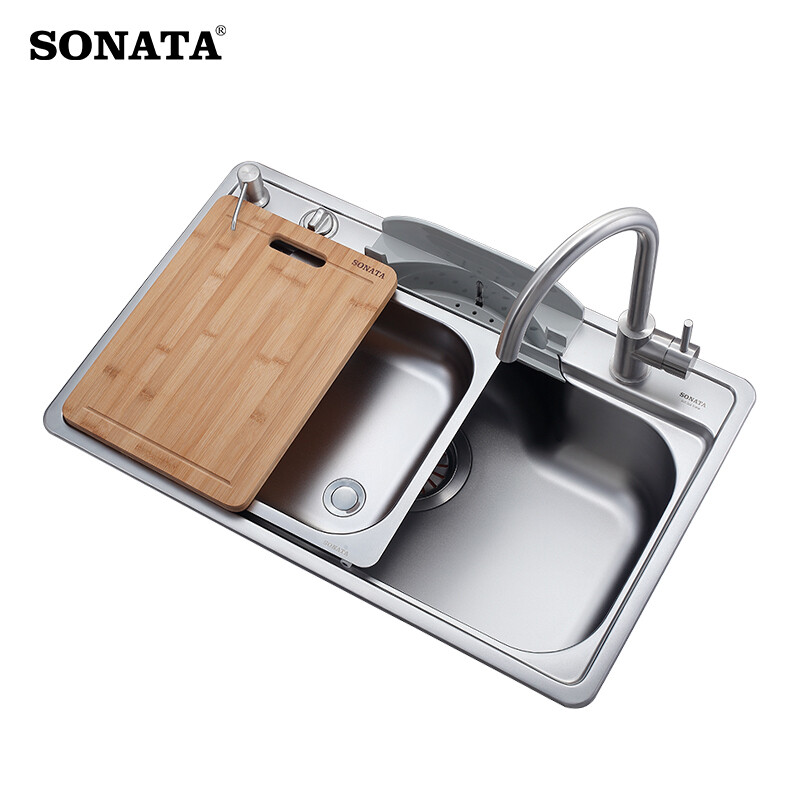 舒耐特台控水槽304不锈钢大单槽套餐3110 配7003龙头 798*498*210