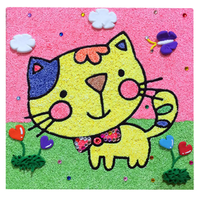 儿童雪花珍珠泥画 益智手工diy玩具 手工制作 节日礼物 小花猫