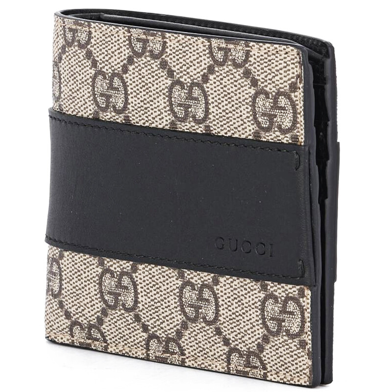 古驰gucci gucci钱包 卡其色人造革拼接双g印花短款男士钱包 451240