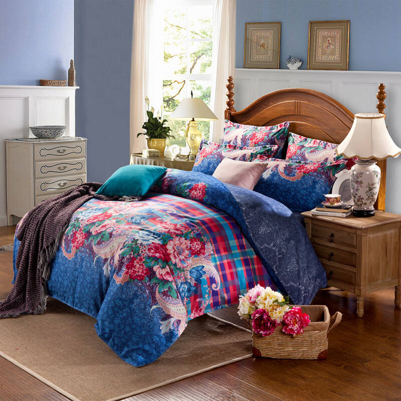 皇朝家私磨毛床品 斜纹四件套 依依花恋 1.8m(6英尺)床