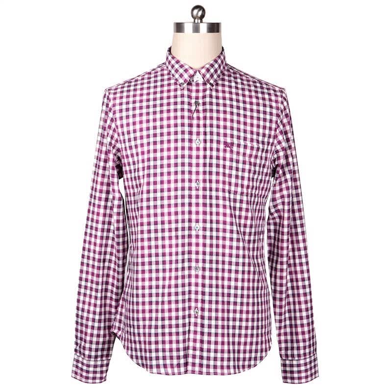 burberry 巴宝莉 男款紫白格纯棉长袖休闲衬衫 39421471 l码 自营