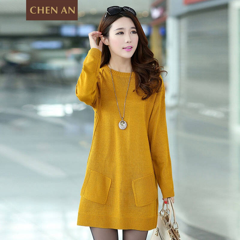 素影服饰2015春款新款女装春季韩版中长款圆领打底宽松连衣裙女套头大