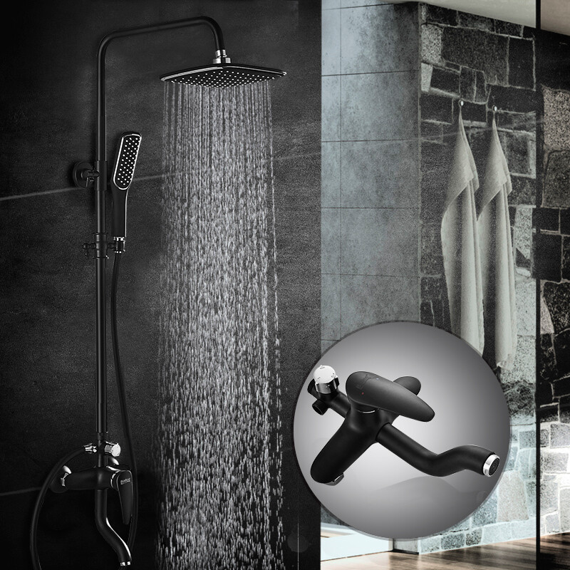 贝乐卫浴(ballee)w0085 黑色淋浴花洒套装 浴室大花洒全铜龙头淋浴器