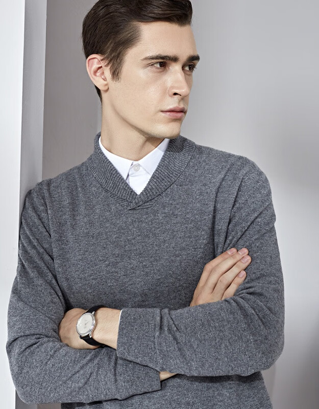 鄂尔多斯emz春秋抑菌青果领羊毛衫男士美丽诺羊毛毛衣针织衫含山羊绒