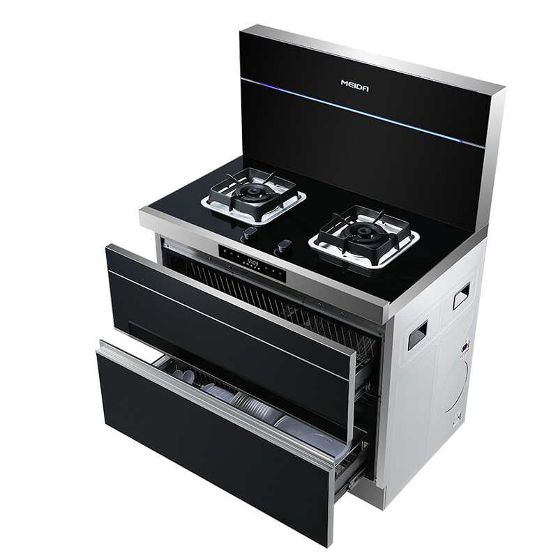 美大(meida)飞天1301 钢化玻璃台面 侧吸下排集成灶烟机燃气灶消毒柜