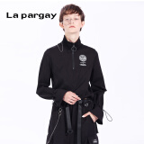 Lapargay纳帕佳2020新款女春季黑色短款长袖针织衫休闲宽松上衣 黑色 S