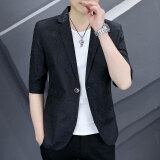 费洛仕夏季七分袖西服男士青年小西装韩版修身非主流中袖潮流薄款发型师 5502黑色 M