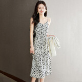 歌米拉 吊带连衣裙感长款小众设计感外穿新款夏季背心无袖碎花裙 白色 XL 120-135斤