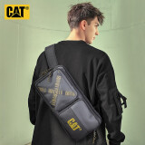 CAT卡特胸包单肩斜挎包PU斥水骑行机车包潮iPad平板包个性男黑84165