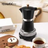 Mongdio摩卡壶套装手冲咖啡壶套装意式浓缩煮咖啡机单阀 黑色6人份+9号滤纸+电炉 300ml