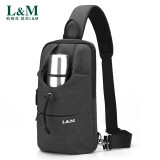 L&M 单肩包男式学生潮流大容量运动风随身旅游斜挎包包男士胸包休闲 黑色