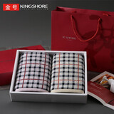 金号毛巾家纺 A类纯棉毛巾两条装毛巾礼盒 含手提袋  红/棕