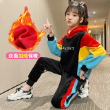 女大童网红秋冬装金丝绒套装2020新款韩版小学生深秋运动服两件套 红色 150cm