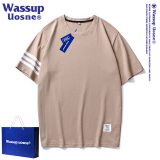 WASSUP UOSNE官方潮牌短袖t恤男士夏季新款纯棉打底宽松休闲半袖白色体恤上衣 卡其色 XL
