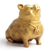 玄众阁金猪吉祥物补角猪形饰品铜猪摆件西北缺角金属十二生肖猪 百福猪高18Cm