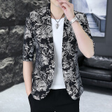费洛仕夏季七分袖西服男士青年小西装韩版修身非主流中袖潮流薄款发型师 818银色 L