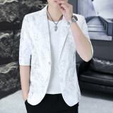 费洛仕夏季七分袖西服男士青年小西装韩版修身非主流中袖潮流薄款发型师 818白色 M
