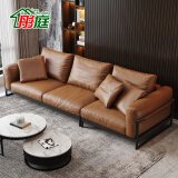 彤庭意式极简KTV家庭影院商务办公室青年咖啡橙色真皮沙发直排沙发 橙色 3人位(3.05米)
