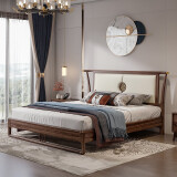 居克斯邦 床 现代新中式实木床轻奢卧室家具双人床1.8米包靠背主卧床大床 实木床1.8米