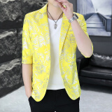 费洛仕夏季七分袖西服男士青年小西装韩版修身非主流中袖潮流薄款发型师 818黄色 2XL