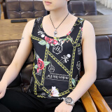 费洛仕男士韩版冰丝背心青年夏季修身型个性汗背心潮牌紧身运动无袖 1121玫瑰 M