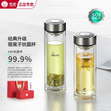 希诺（HEENOOR）玻璃杯男士双层防烫抗菌泡春茶水晶杯办公室家用车载水杯定制送礼 9607K升级抗菌-410ml