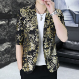 费洛仕夏季七分袖西服男士青年小西装韩版修身非主流中袖潮流薄款发型师 818金色 L