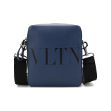 华伦天奴（Valentino）男士皮革单肩斜挎包深蓝色黑色VLTN图案 WY2B0942WJW S38