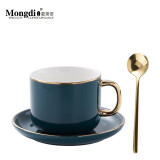 Mongdio欧式咖啡杯 小精致奢华下午茶杯碟大口径水杯 金柄款绿色