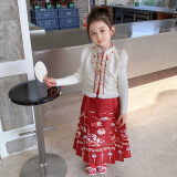 MAKOSBEAR童装女童套装2023冬季新款中国风儿童儿童套装马面裙三件套ZS6622 酒红 120(建议身高115cm)