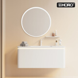 好勒好勒HORO【HL-8146】橡木圆弧可丽耐台盆浴室柜 陶瓷盆 90CM(亚克力镜70）