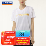 威克多（VICTOR）羽毛球服 胜利联名款针织T恤 女男士透气吸汗速干运动短袖 运动T恤 T-10022 A(白色) XL