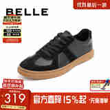 百丽舒适牛皮休闲男鞋秋季商场同款复古德训鞋52022CM0预售 黑色 43 (265mm)