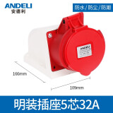 安德利（ANDELI）工业插座插头防水航空插头4芯5芯3芯16A/32A公母三相大功率连接器 五芯32A明装插座（母座）