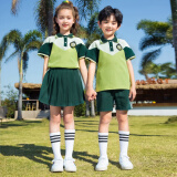 川孩幼儿园园服夏装短袖儿童班服毕业照小学生校服棉运动会套装表演服 绿色男童 130