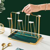 唯铭诺玻璃杯挂架沥水托盘置物架水杯架子欧式收纳倒挂杯子架子 金色款