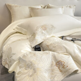 眠度床上四件套纯棉100%高端轻奢60支长绒棉刺绣全棉床单被套床笠床品 繁花似锦-奶昔白 2.0m床四件套【被套2.2*2.4m】