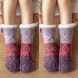 北虞地板袜秋冬季加绒加厚袜子女士可爱防滑保暖月子袜产后成人家居袜 2双紫色 适合35-41码